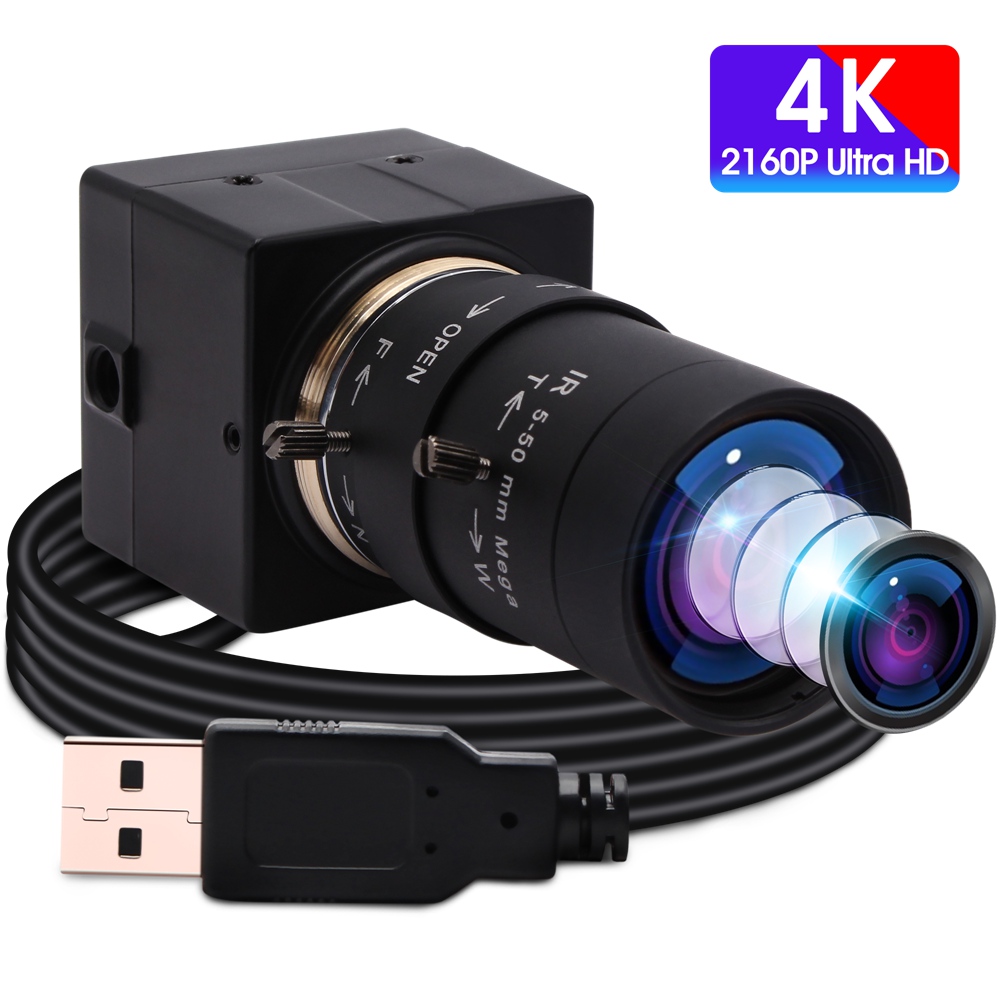 ELP Optical 10X Zoom Webcam 4K Camera 3840x 2160P 30fps Mini Home Security Camera Sony IMX415 Sensor USB with Camera Industrial Machine Vision Camera